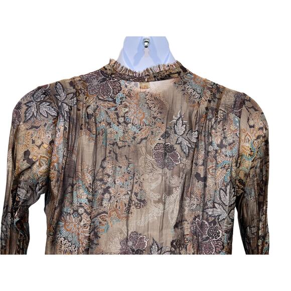Coldwater Creek Top Wmns Sz Large 14|16 Brown Paisley Leaves Blouse Tuck Detail - Picture 7 of 13